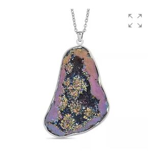 🆕️ Magic Color Drusy Quartz Pendant Necklace in Silvertone & Stainless